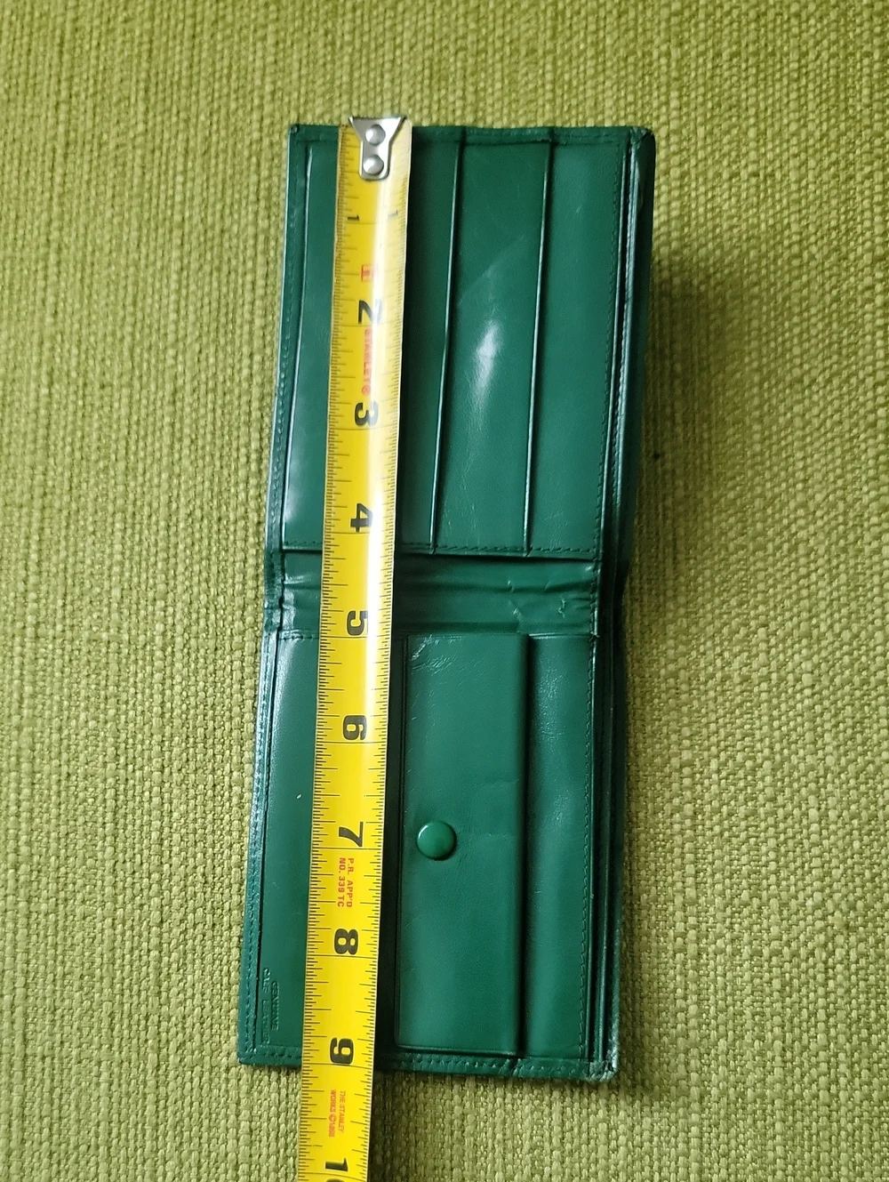 Green Leather Bifold Wallet with Gold Goat Accent